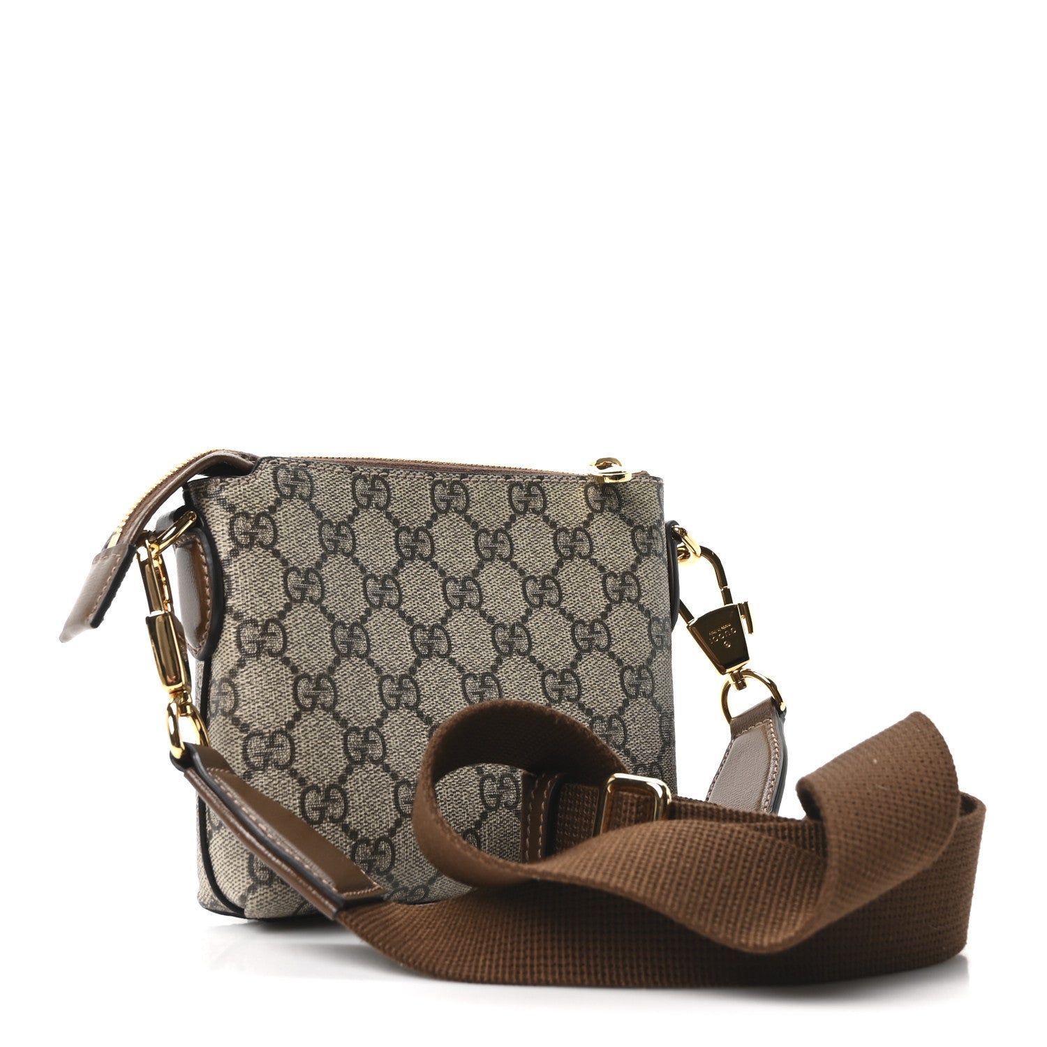 GG Supreme Monogram Azalea Calfskin Small Retro Interlocking G Wristlet Messenger Bag Beige Ebony Brown Sugar