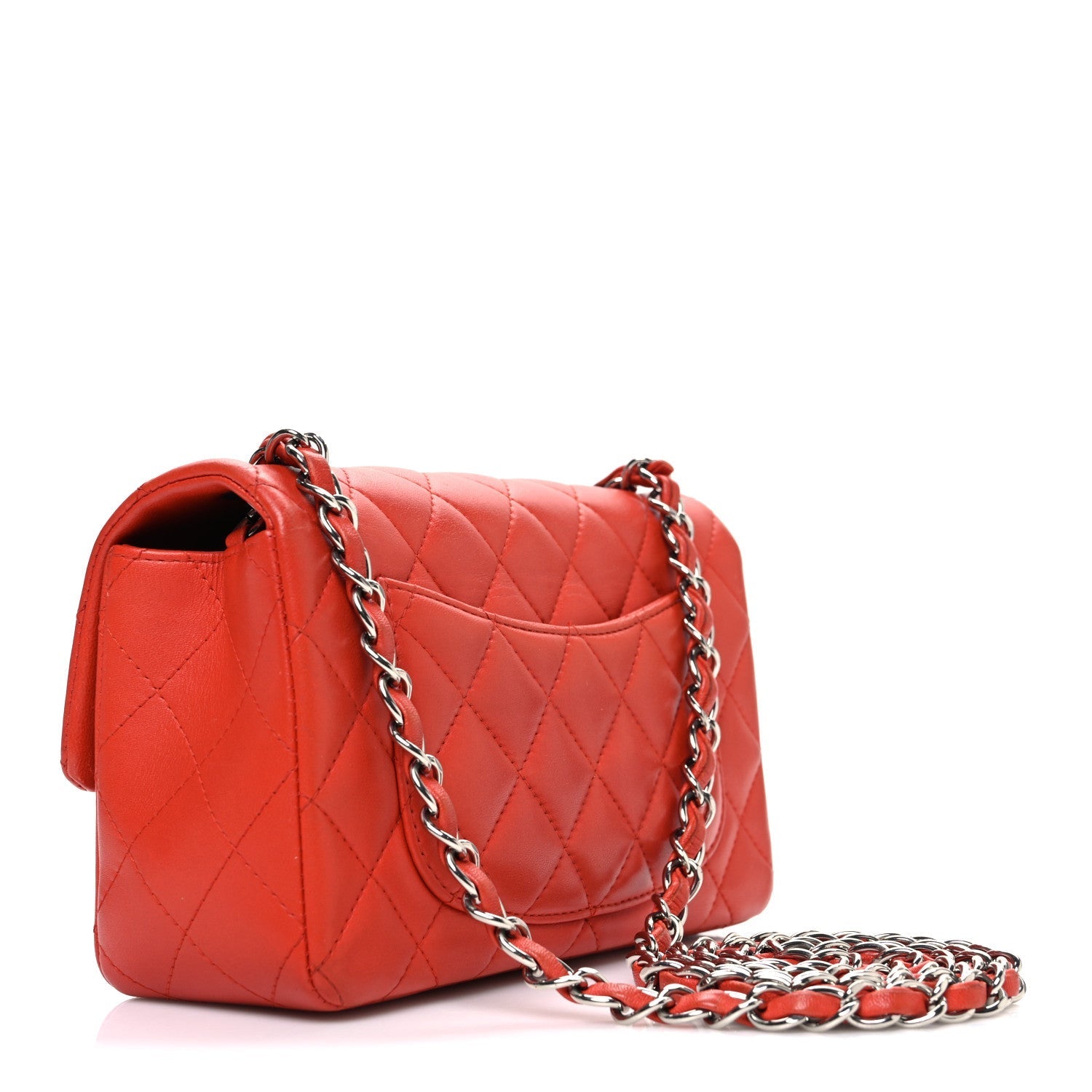 Lambskin Quilted Mini Rectangular Flap Red