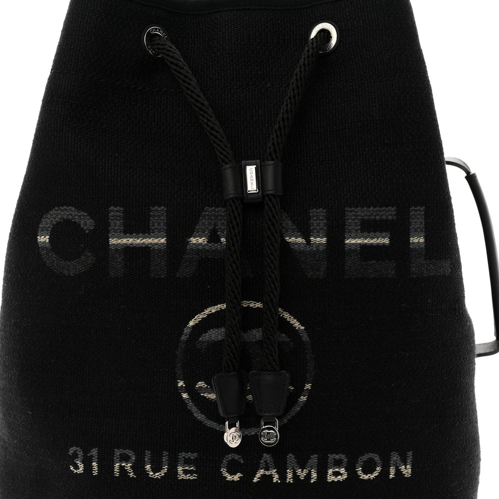 Striped Canvas Deauville Drawstring Backpack Black