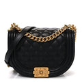 Caviar Quilted Small Boy Messenger Bag Black