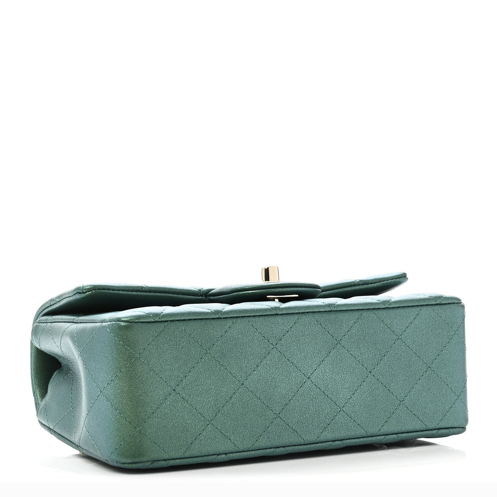 Iridescent Lambskin Quilted Mini Rectangular Flap Green