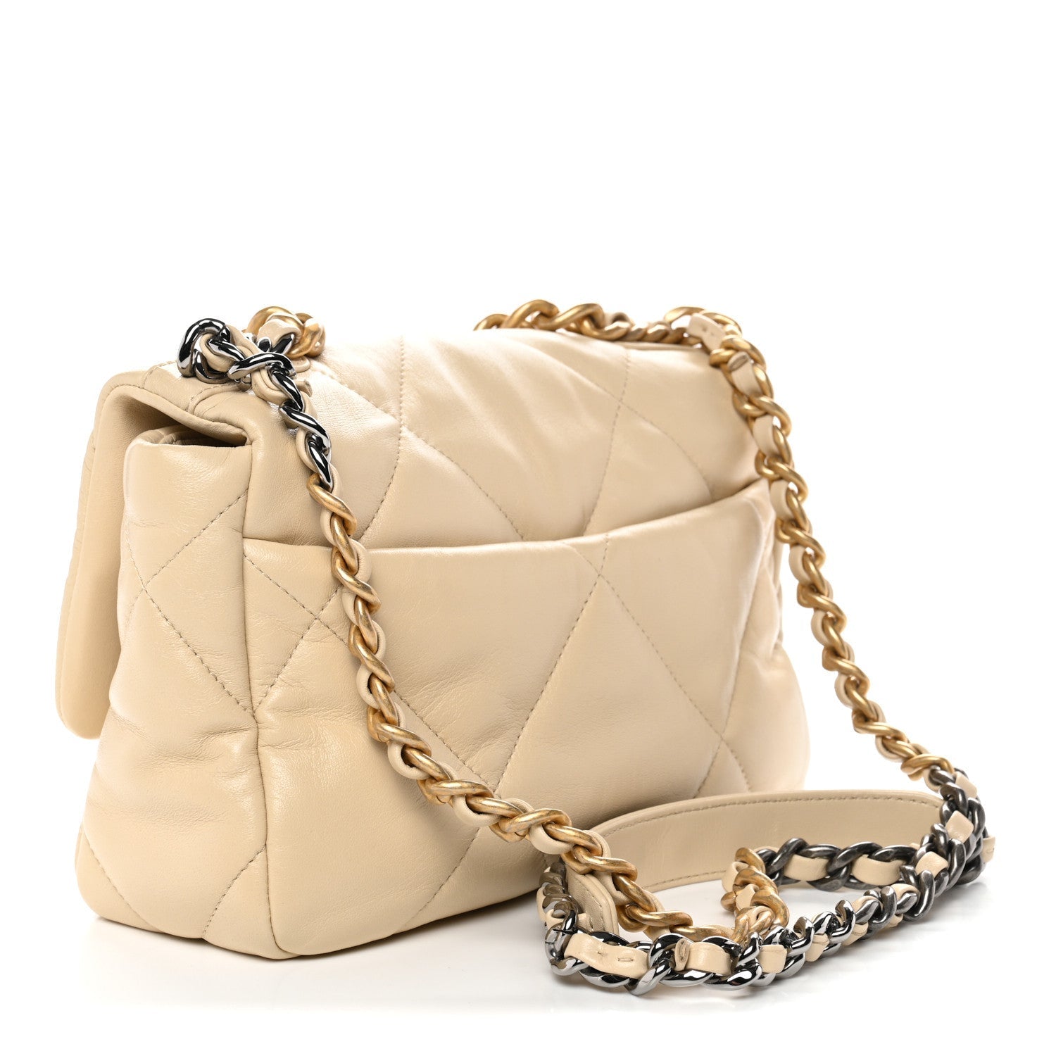 Lambskin Quilted Medium Chanel 19 Flap Beige