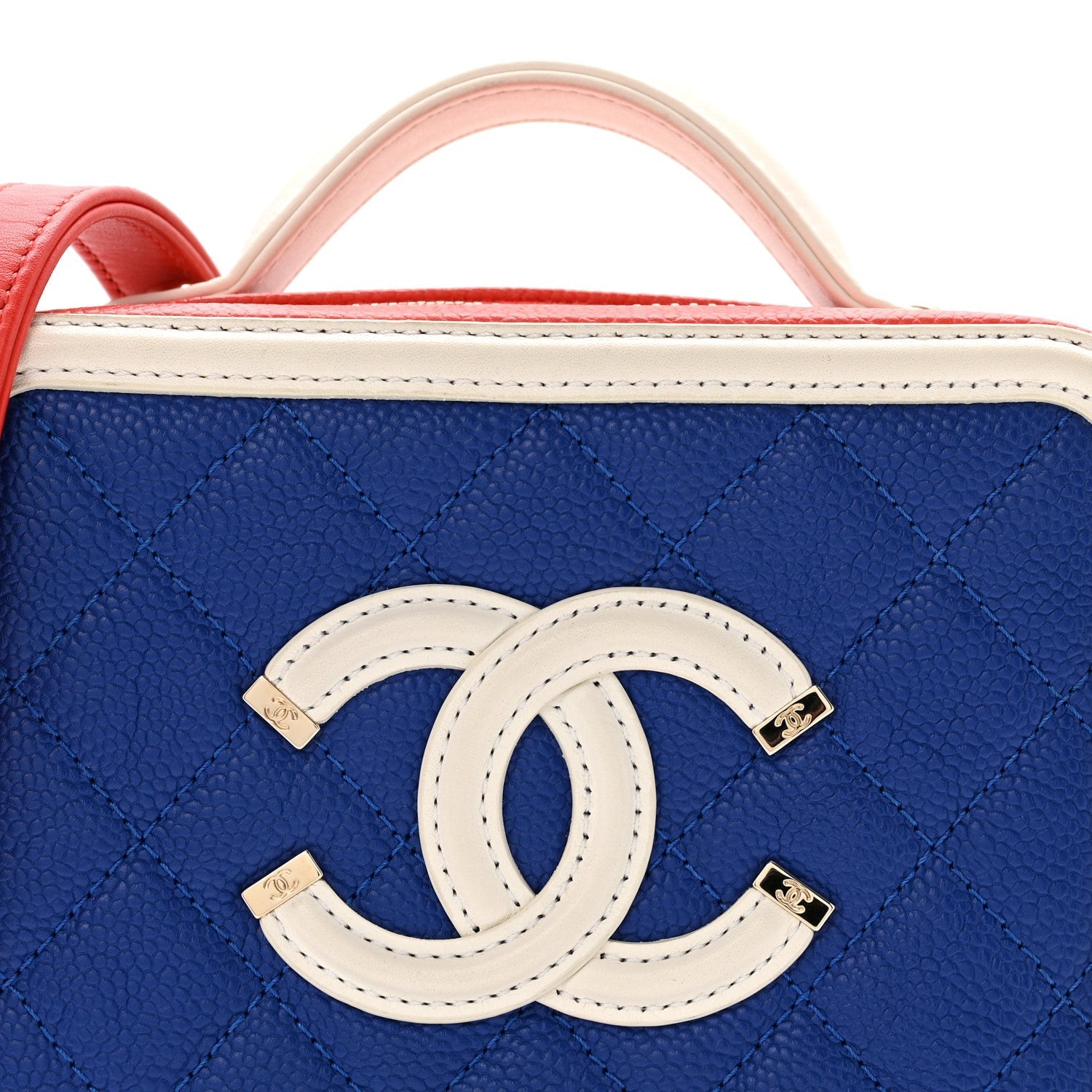 Caviar Quilted Small CC Filigree Vanity Case Blue White Red