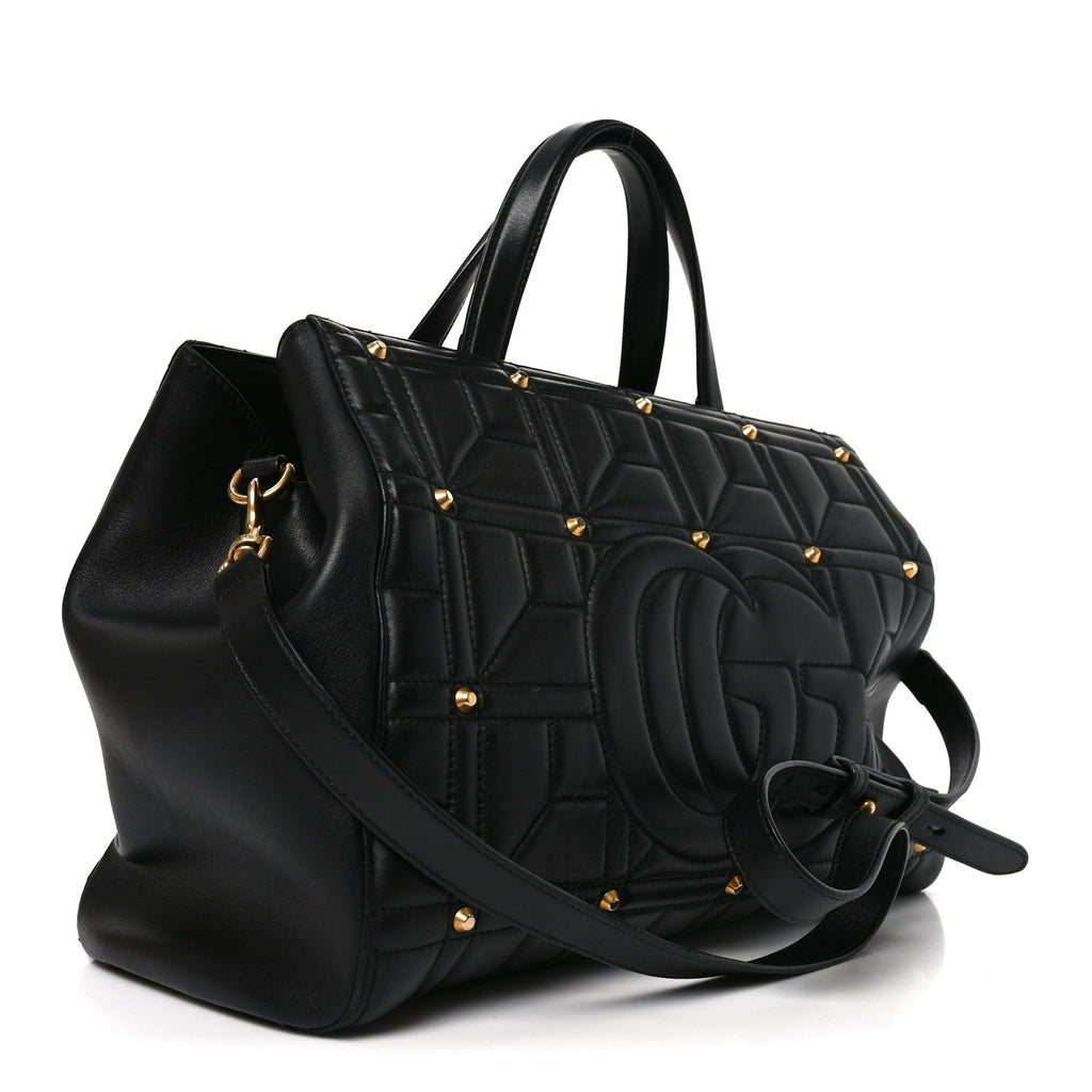 Calfskin Matelasse Studded Medium GG Marmont Tote Black