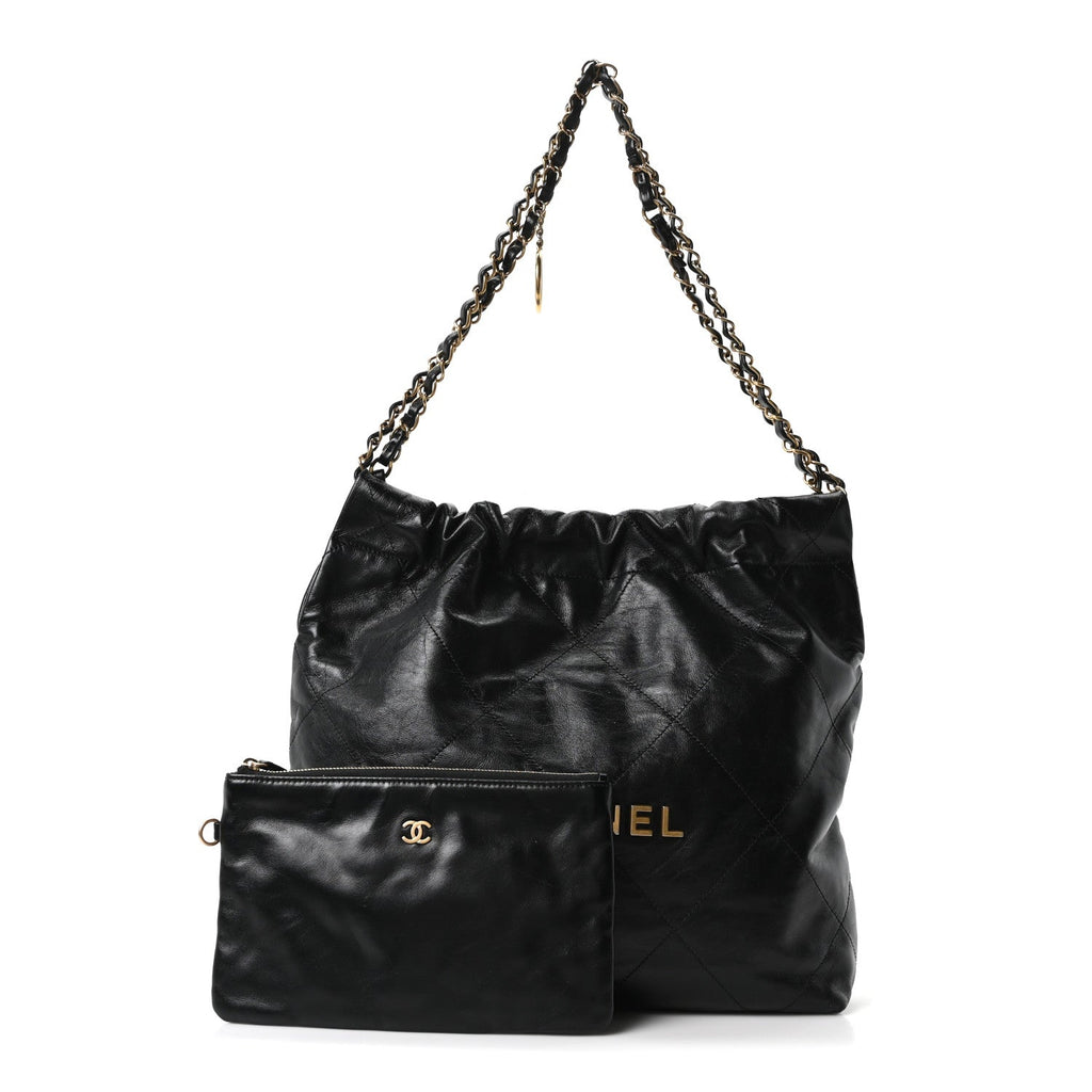 Shiny Calfskin Quilted Small Chanel 22 Black