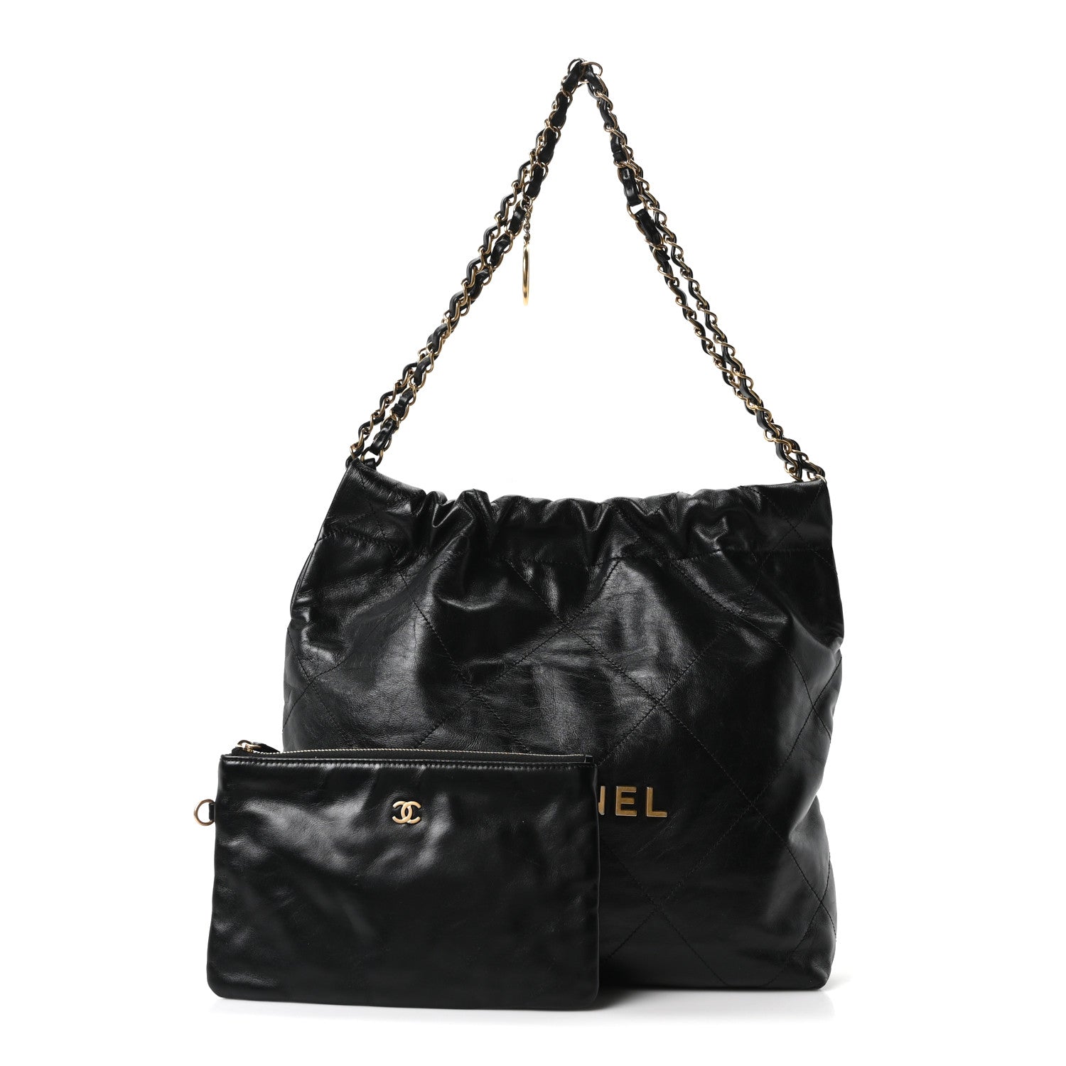 Shiny Calfskin Quilted Small Chanel 22 Black