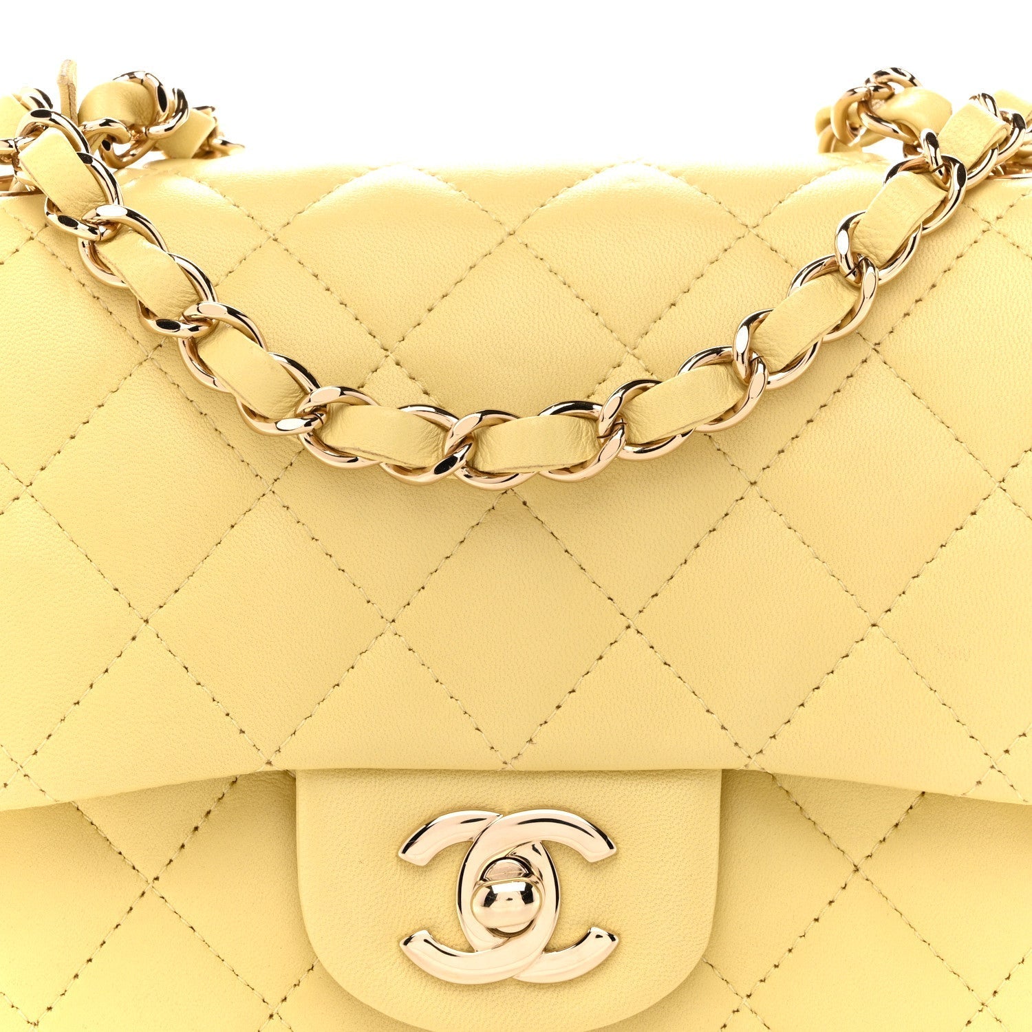 Lambskin Quilted Mini Square Flap Light Yellow