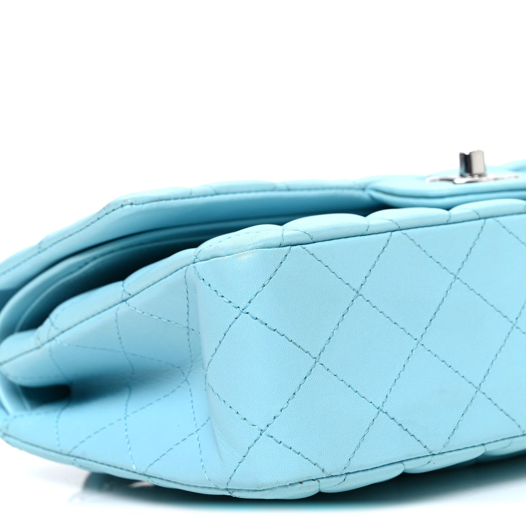 Lambskin Quilted Medium Double Flap Light Blue