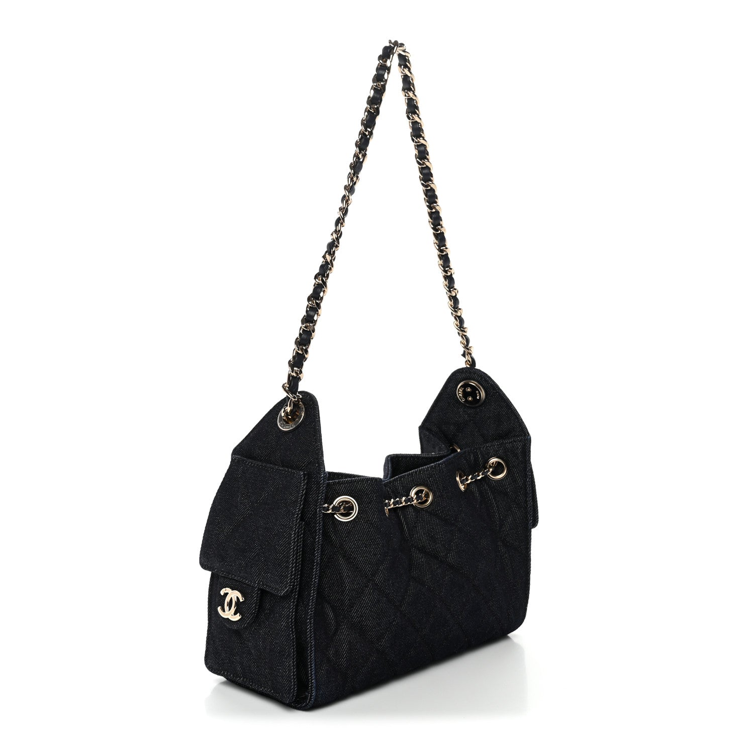 Denim Quilted Mini Chanel 25 Handbag Dark Blue