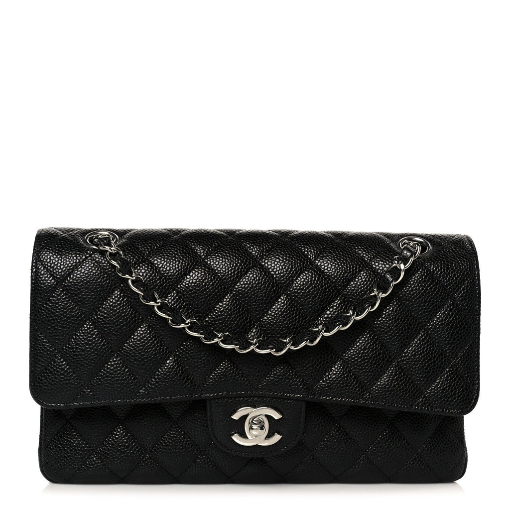 Caviar Quilted Medium Double Flap Black