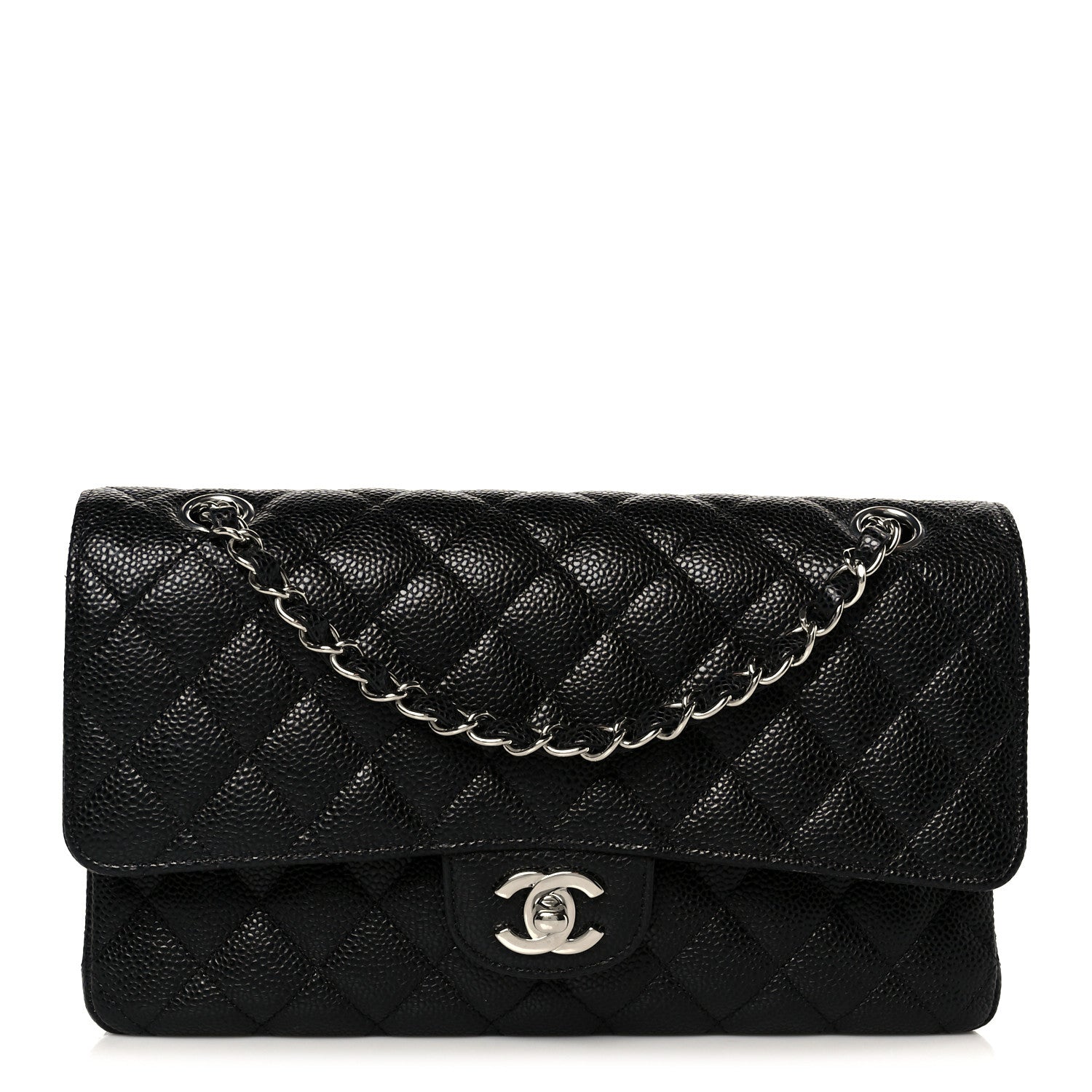 Caviar Quilted Medium Double Flap Black