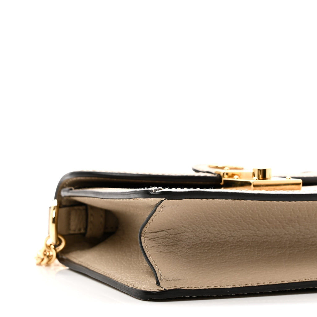 GG Supreme Monogram Textured Dollar Calfskin Web Mini Ophidia Padlock Top Handle Chain Shoulder Bag Beige Mystic White Oatmeal