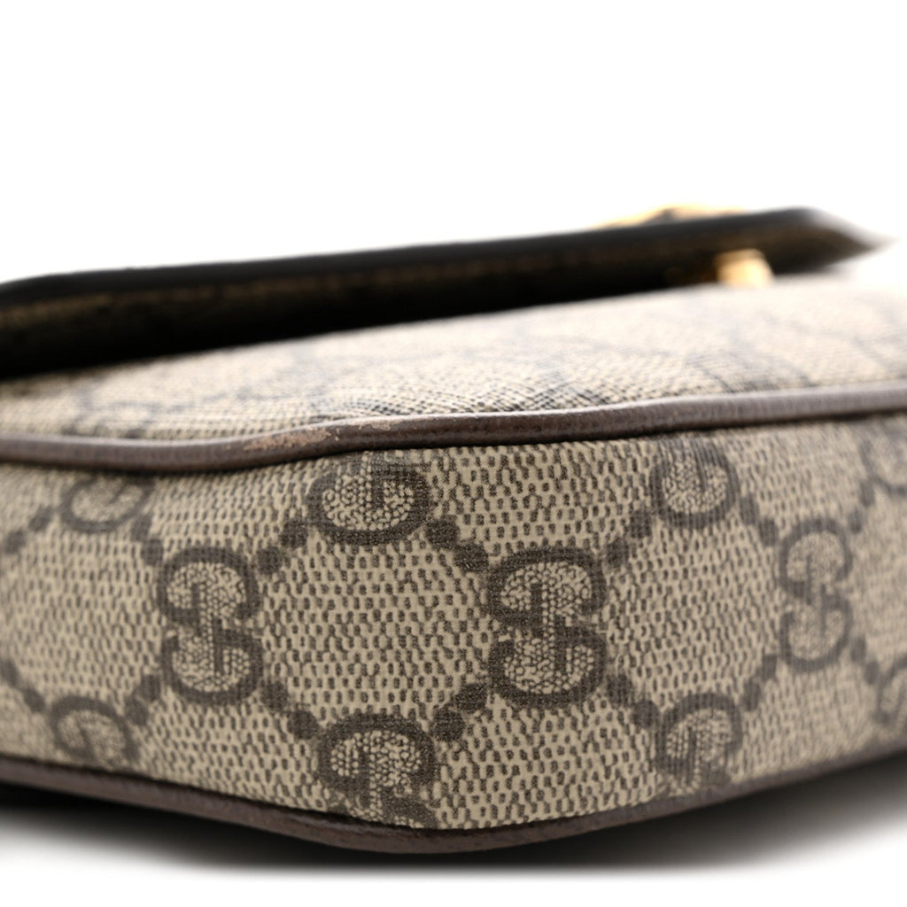 GG Supreme Monogram Textured Dollar Calfskin Web Mini Ophidia Envelope Shoulder Bag Beige Ebony