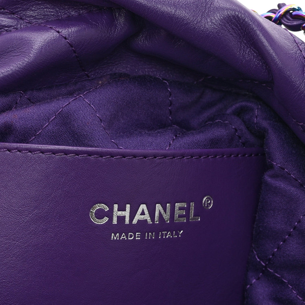 Shiny Calfskin Quilted Rainbow Mini Chanel 22 Purple