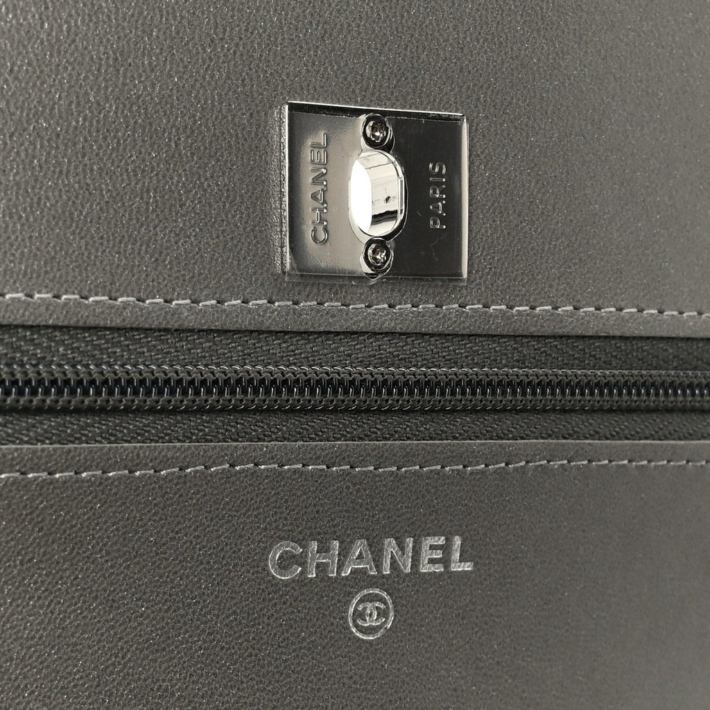 Lambskin Crystal Quilted Wallet On Chain WOC Grey