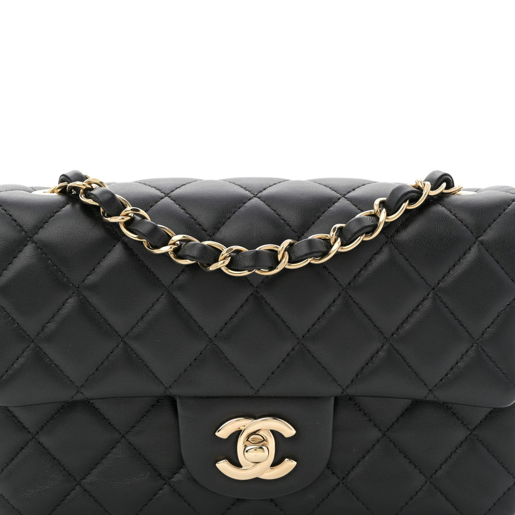 Lambskin Quilted Mini Rectangular Flap Black