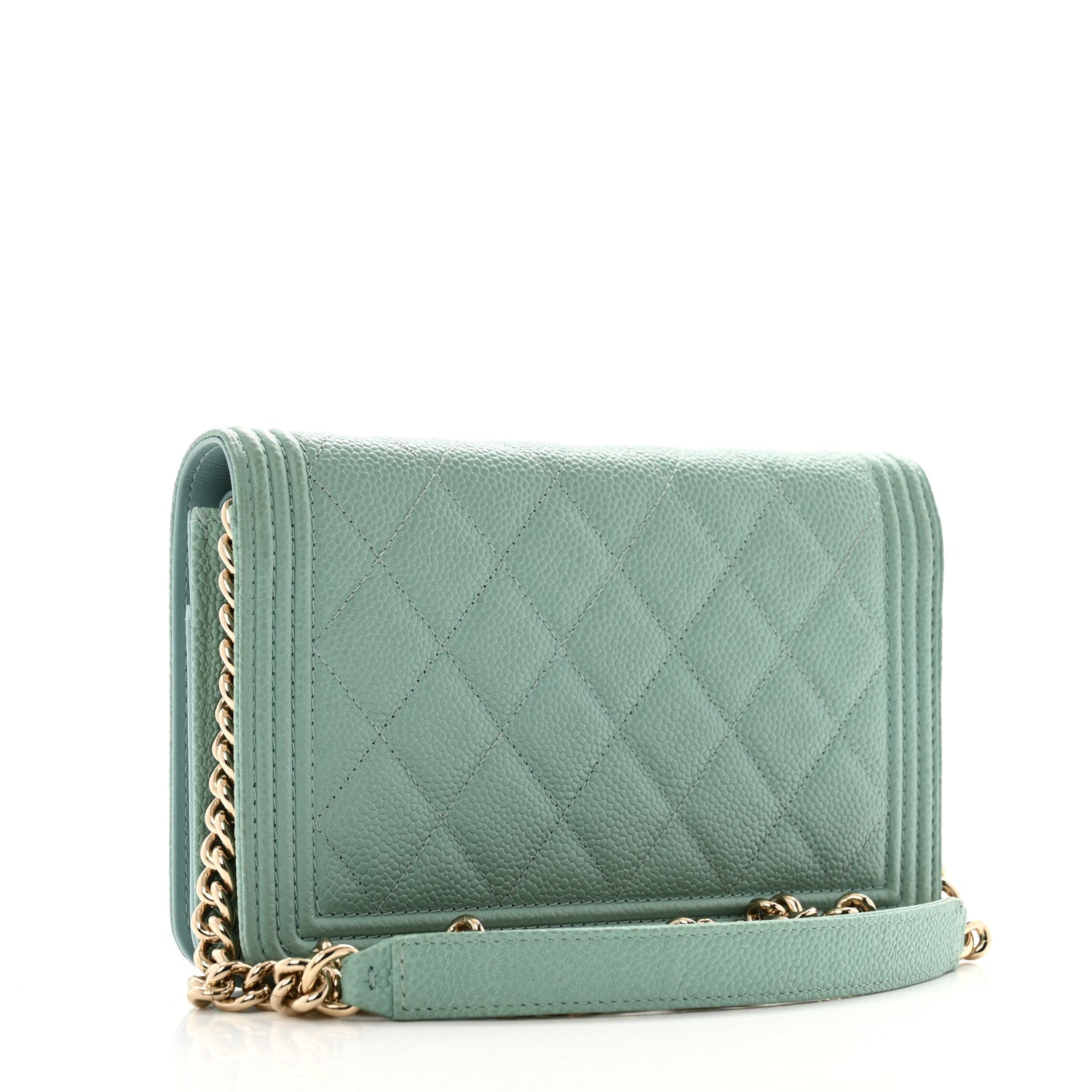 Caviar Quilted Boy Wallet On Chain WOC Light Blue