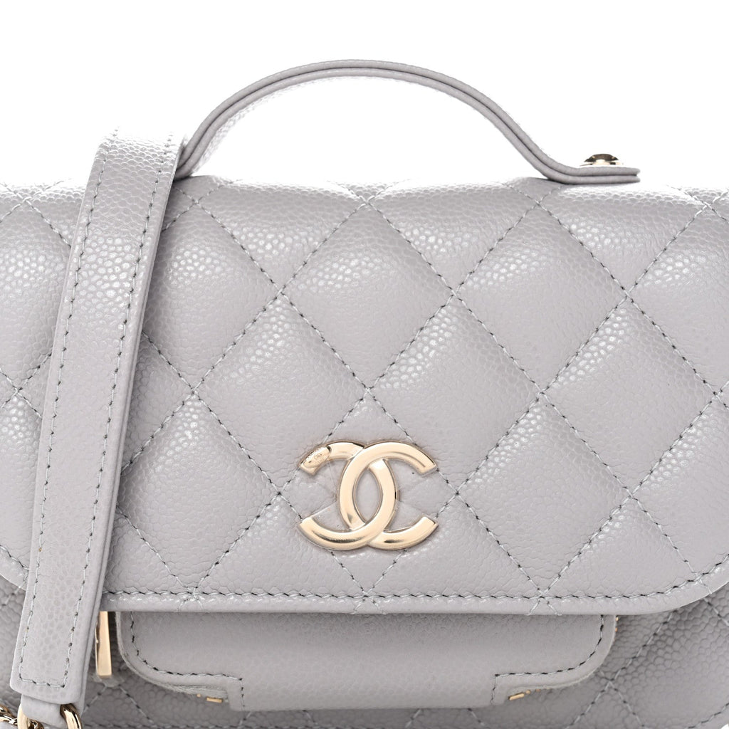 Caviar Quilted Mini Business Affinity Flap Grey