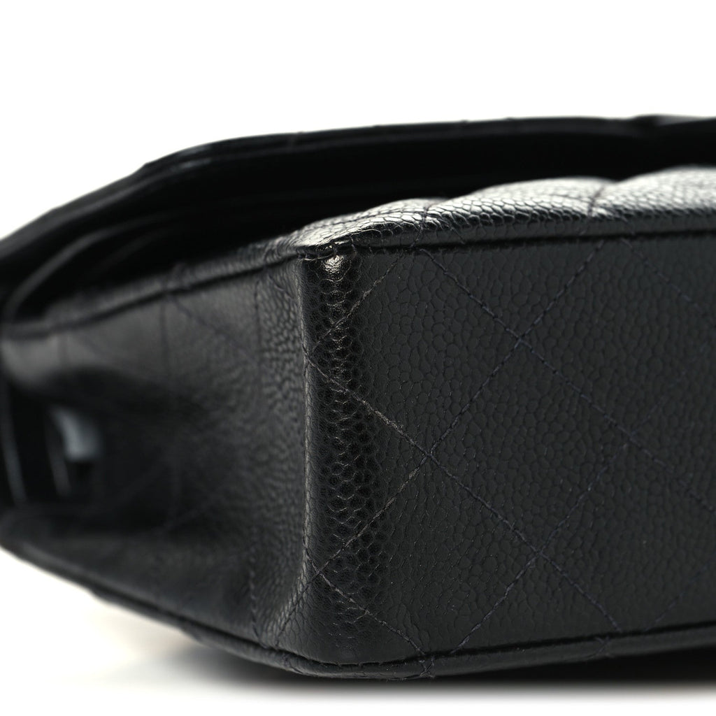 Caviar Quilted Medium Double Flap Black