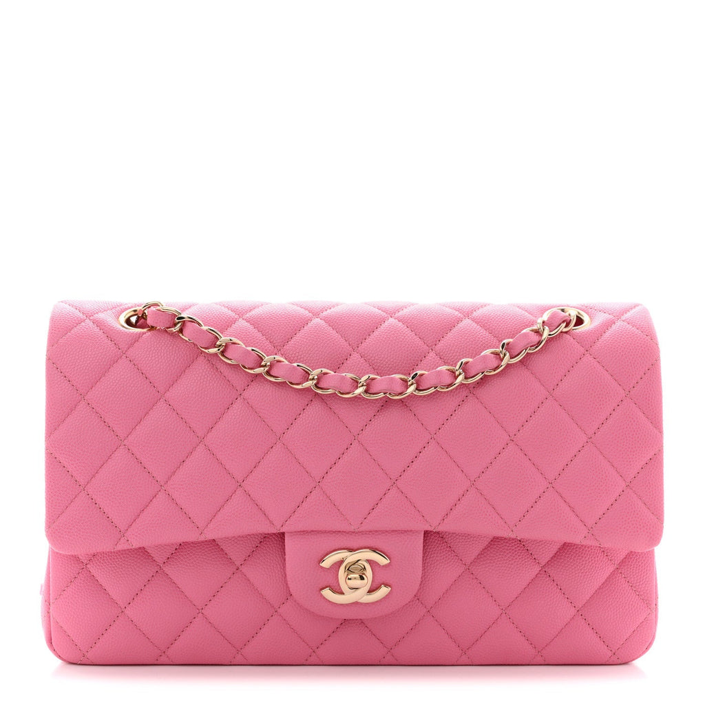 Caviar Quilted Medium Double Flap Pink