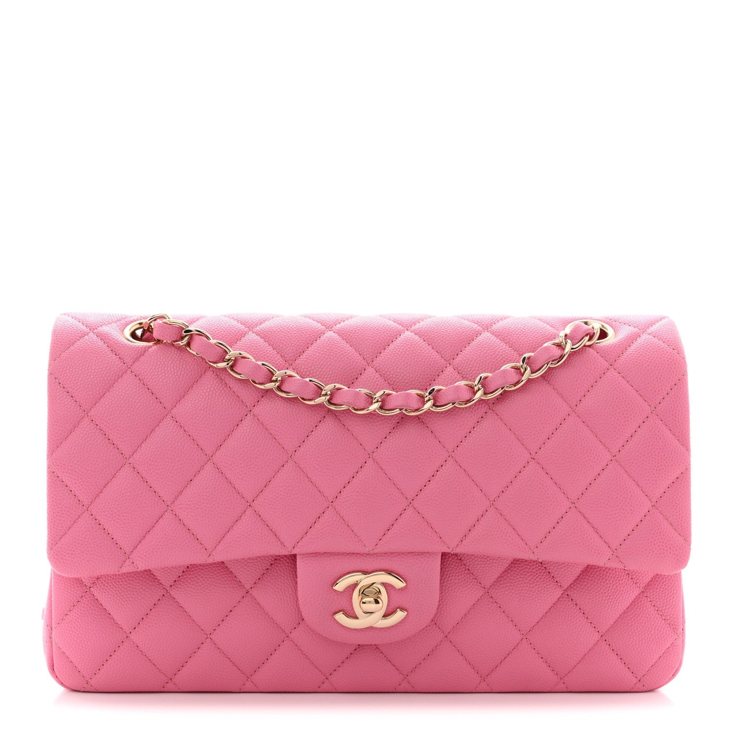 Caviar Quilted Medium Double Flap Pink