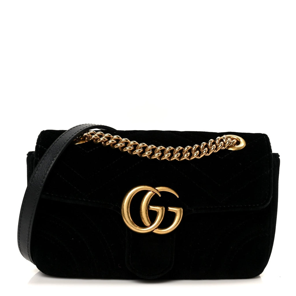 Velvet Matelasse Mini GG Marmont Shoulder Bag  Black