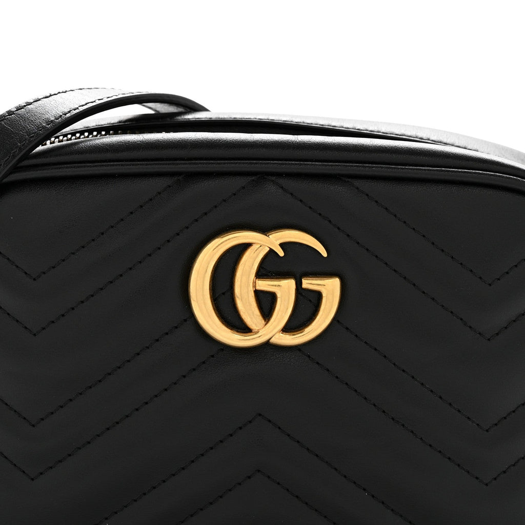 Calfskin Matelasse Mini GG Marmont Chain Shoulder Bag Black