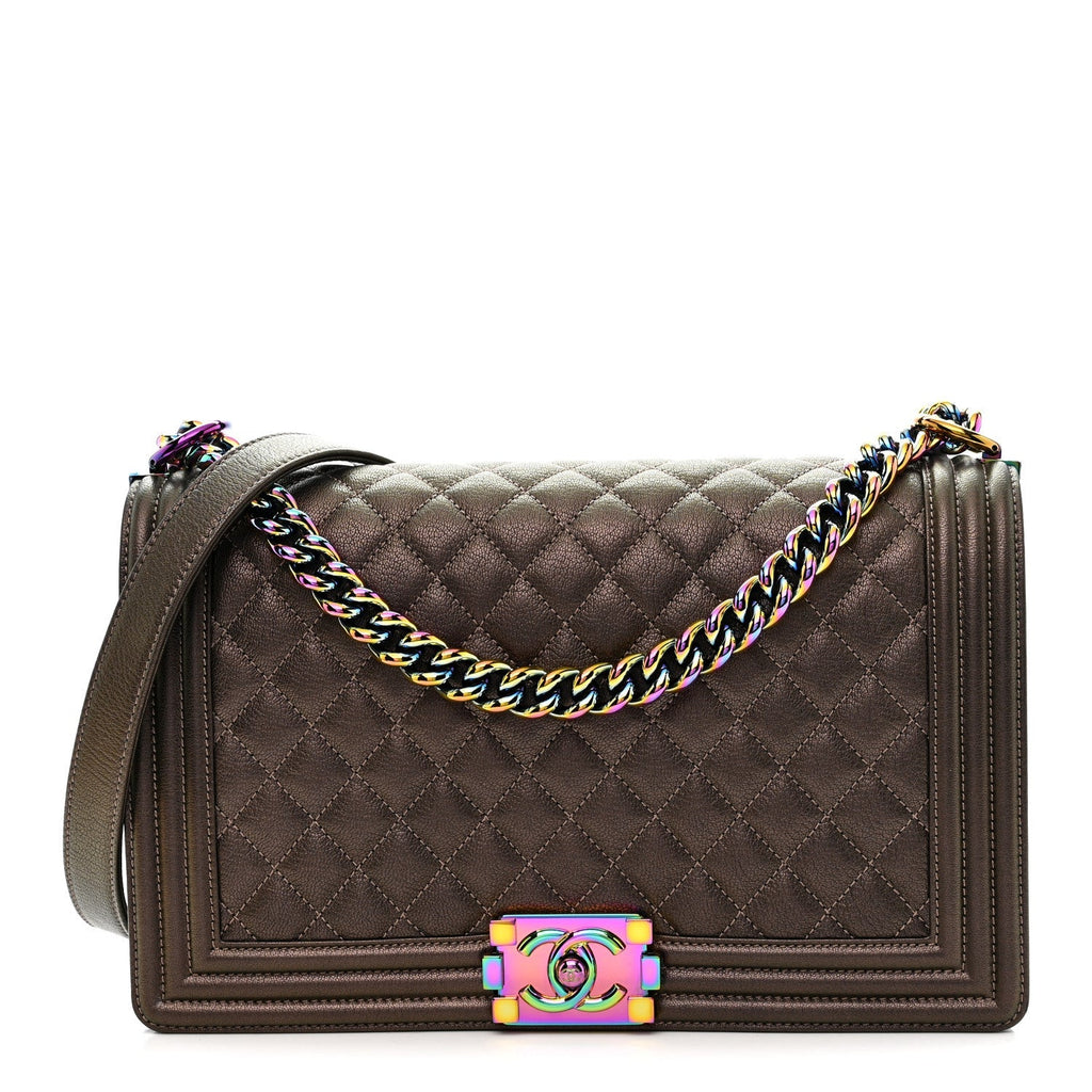 Iridescent Goatskin Quilted New Medium Boy Flap Bronze