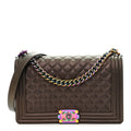 Iridescent Goatskin Quilted New Medium Boy Flap Bronze