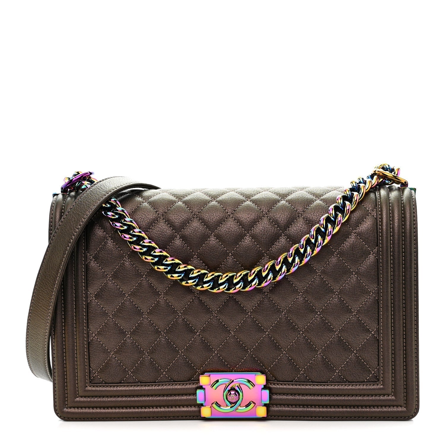 Iridescent Goatskin Quilted New Medium Boy Flap Bronze