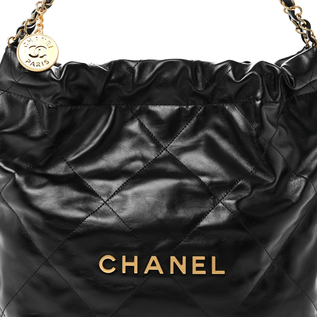 Shiny Calfskin Quilted Small Chanel 22 Black