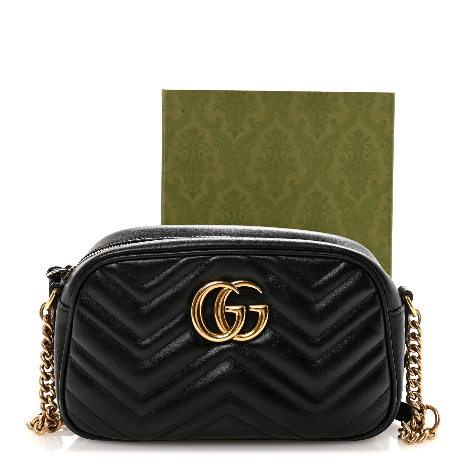 Calfskin Matelasse Small GG Marmont Chain Shoulder Bag Black