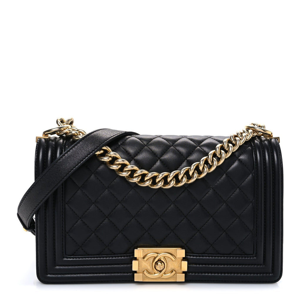 Lambskin Quilted Medium Boy Flap Black