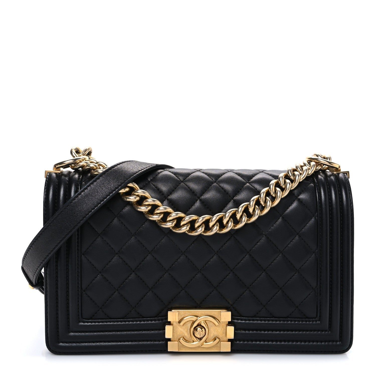 Lambskin Quilted Medium Boy Flap Black