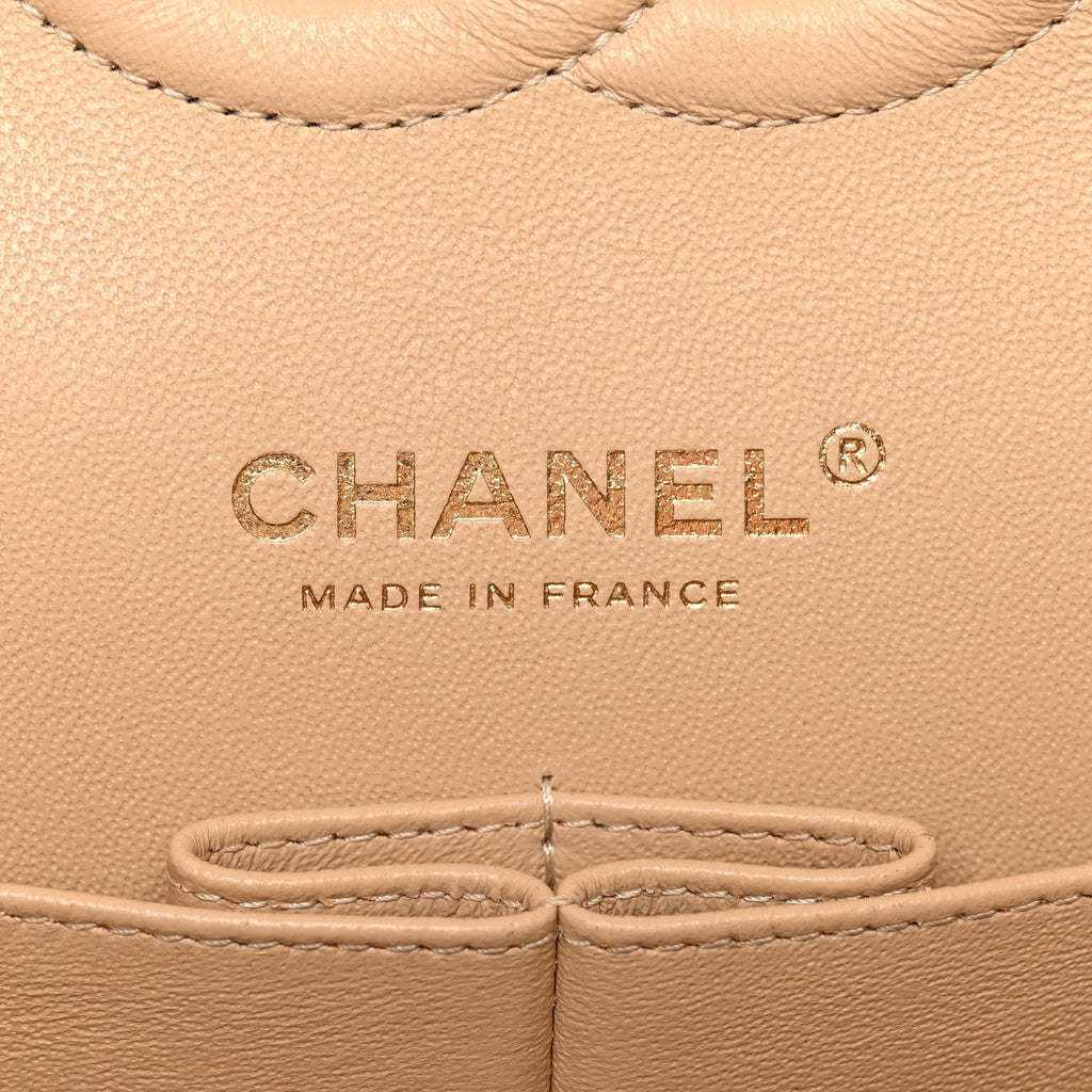 Caviar Quilted Medium Double Flap Beige