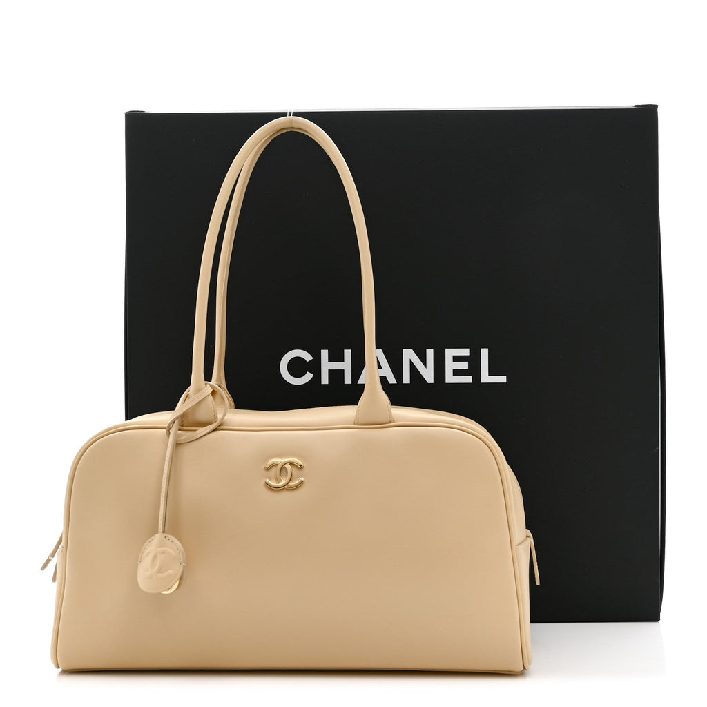 Calfskin Large Bowling Bag Beige