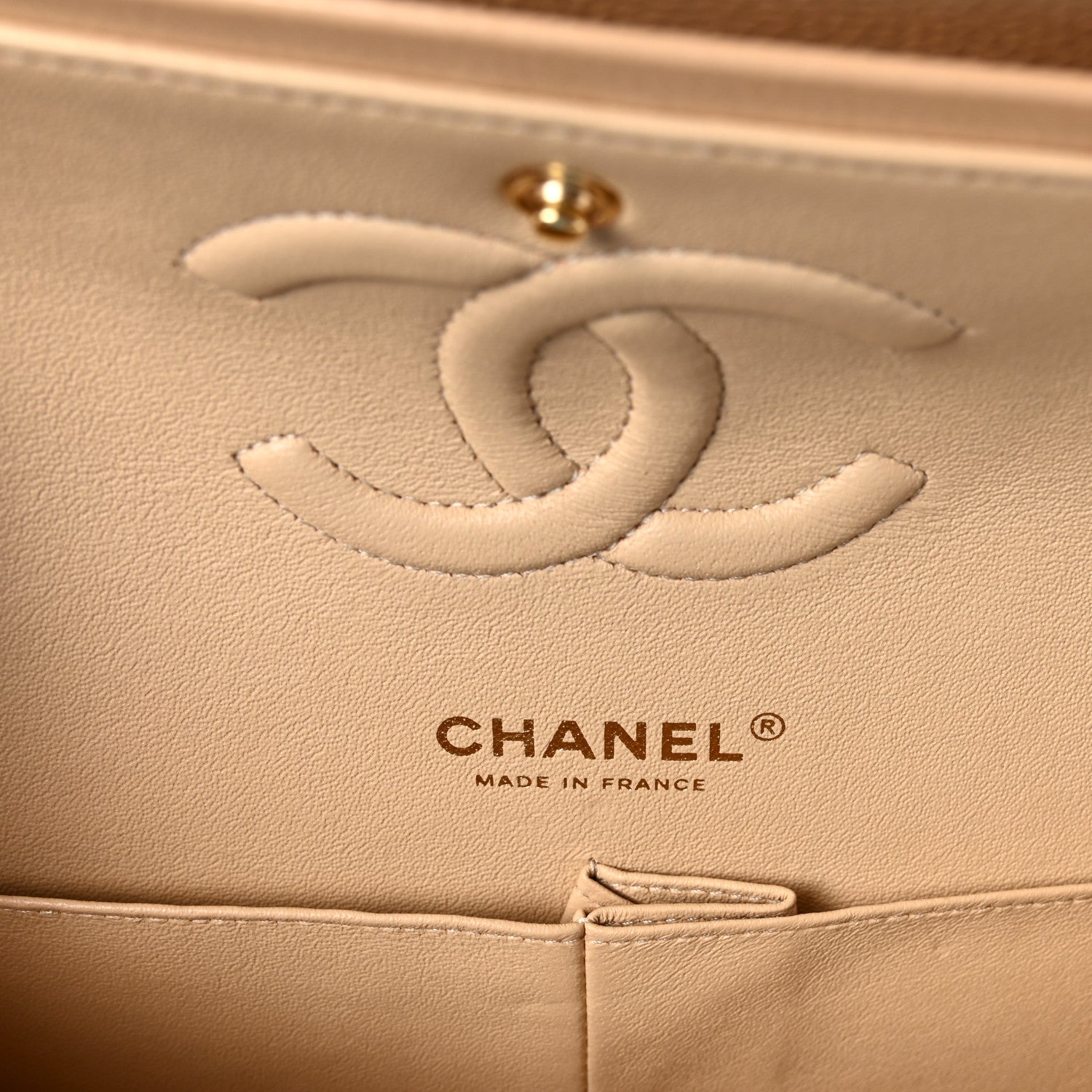 Caviar Quilted Medium Double Flap Beige