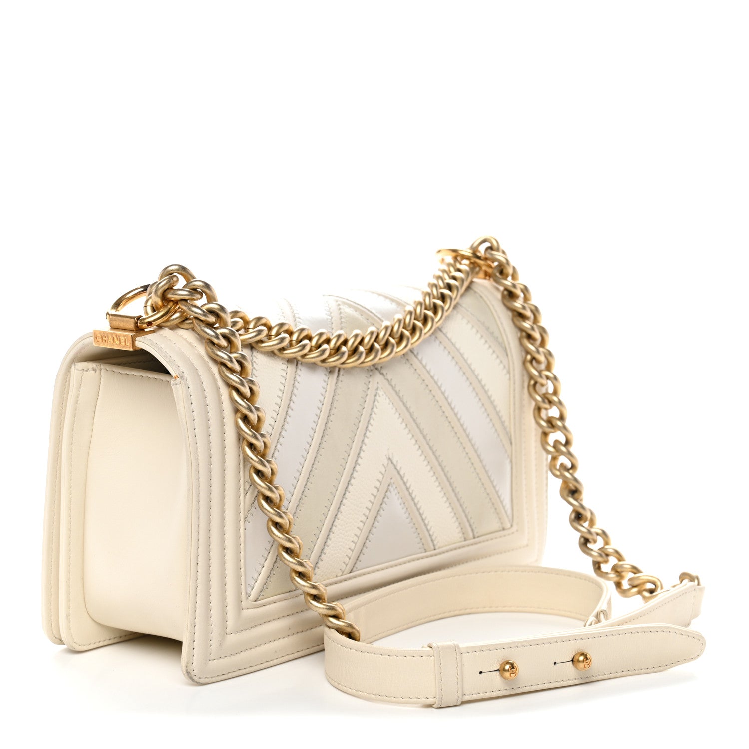 Caviar Suede Calfskin Chevron Medium Boy Flap White