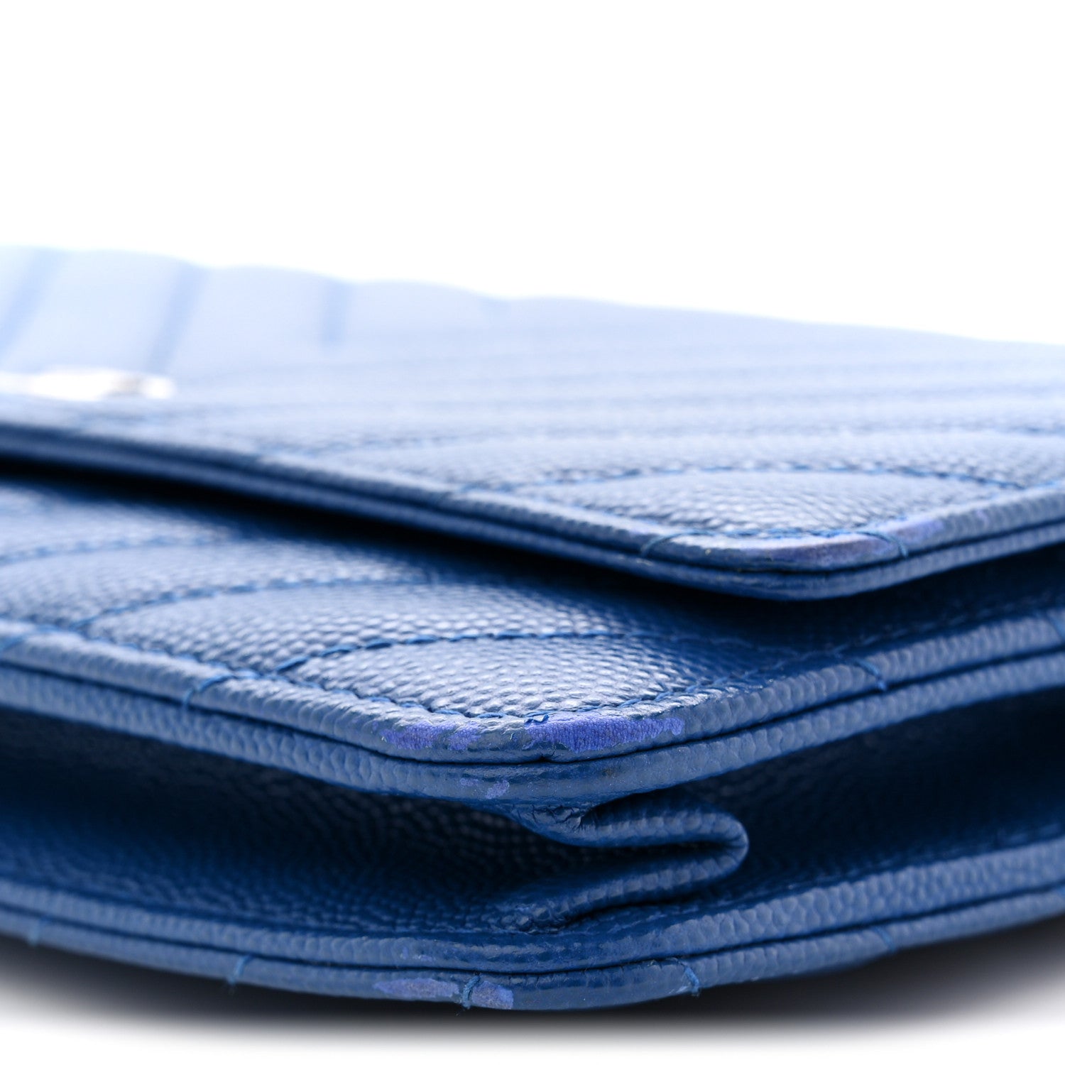 Caviar Chevron Quilted Wallet On Chain WOC Blue
