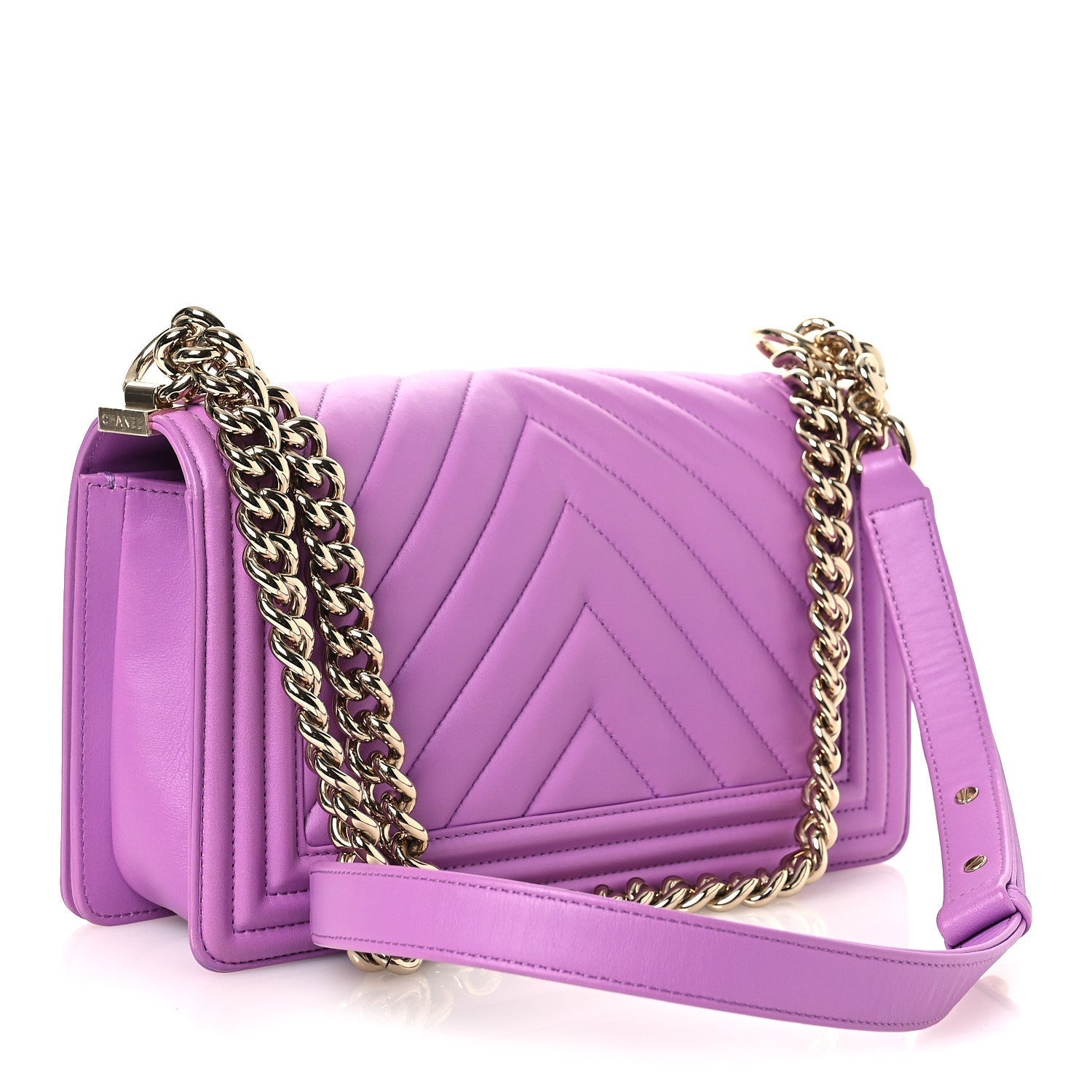Lambskin Chevron Quilted Medium Boy Flap Purple