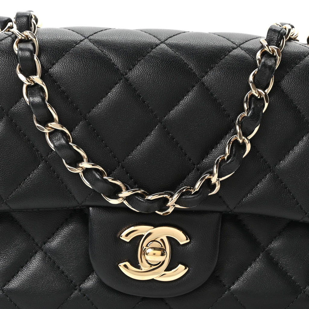 Lambskin Quilted Mini Rectangular Flap Black