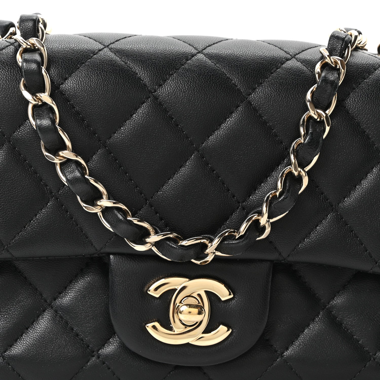 Lambskin Quilted Mini Rectangular Flap Black