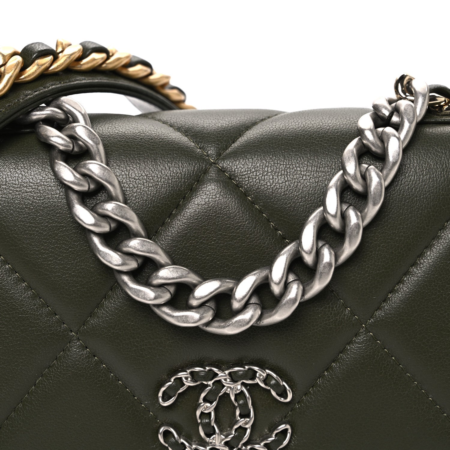 Lambskin Quilted Chanel 19 Wallet On Chain WOC Dark Green