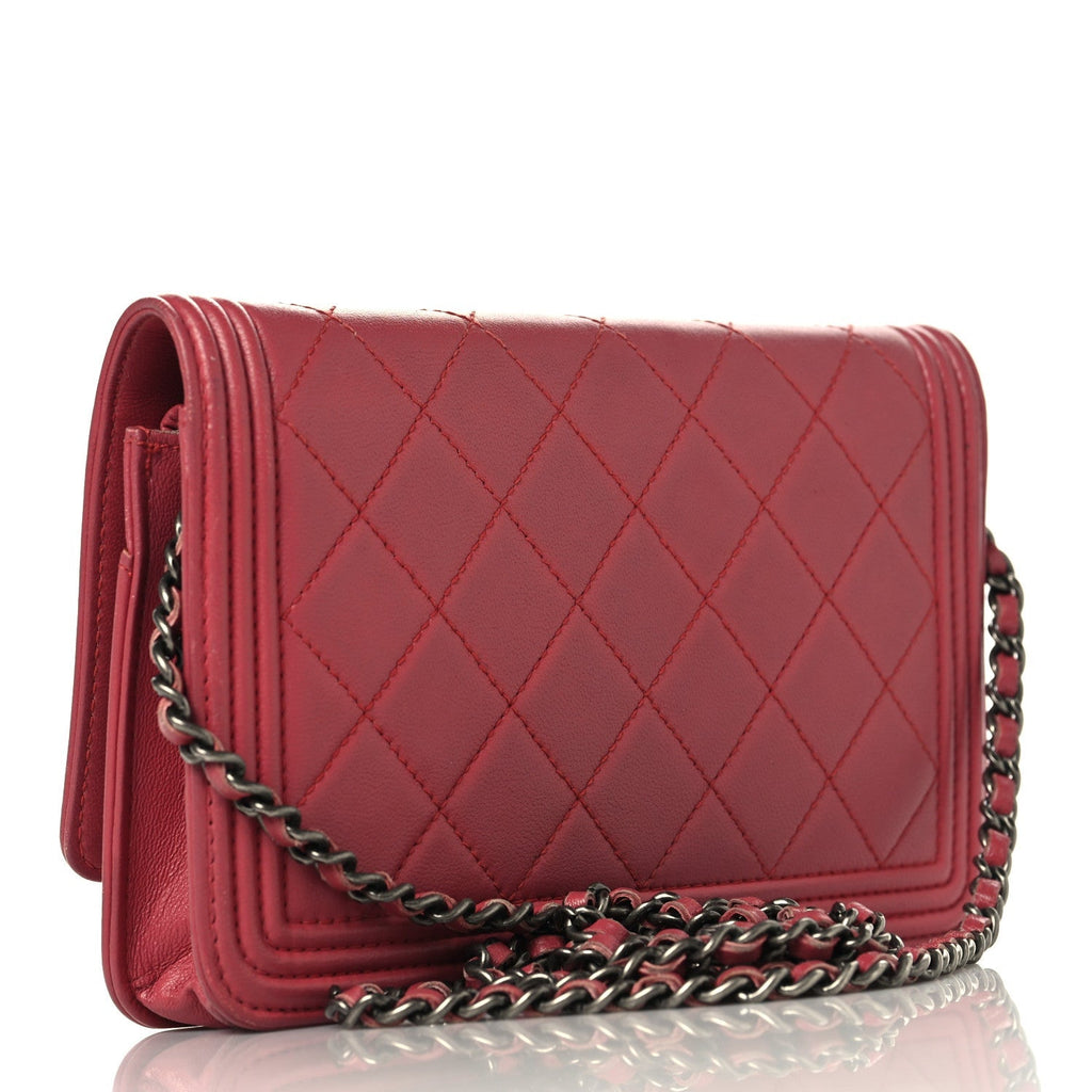 Calfskin Quilted Boy Wallet On Chain WOC Pink