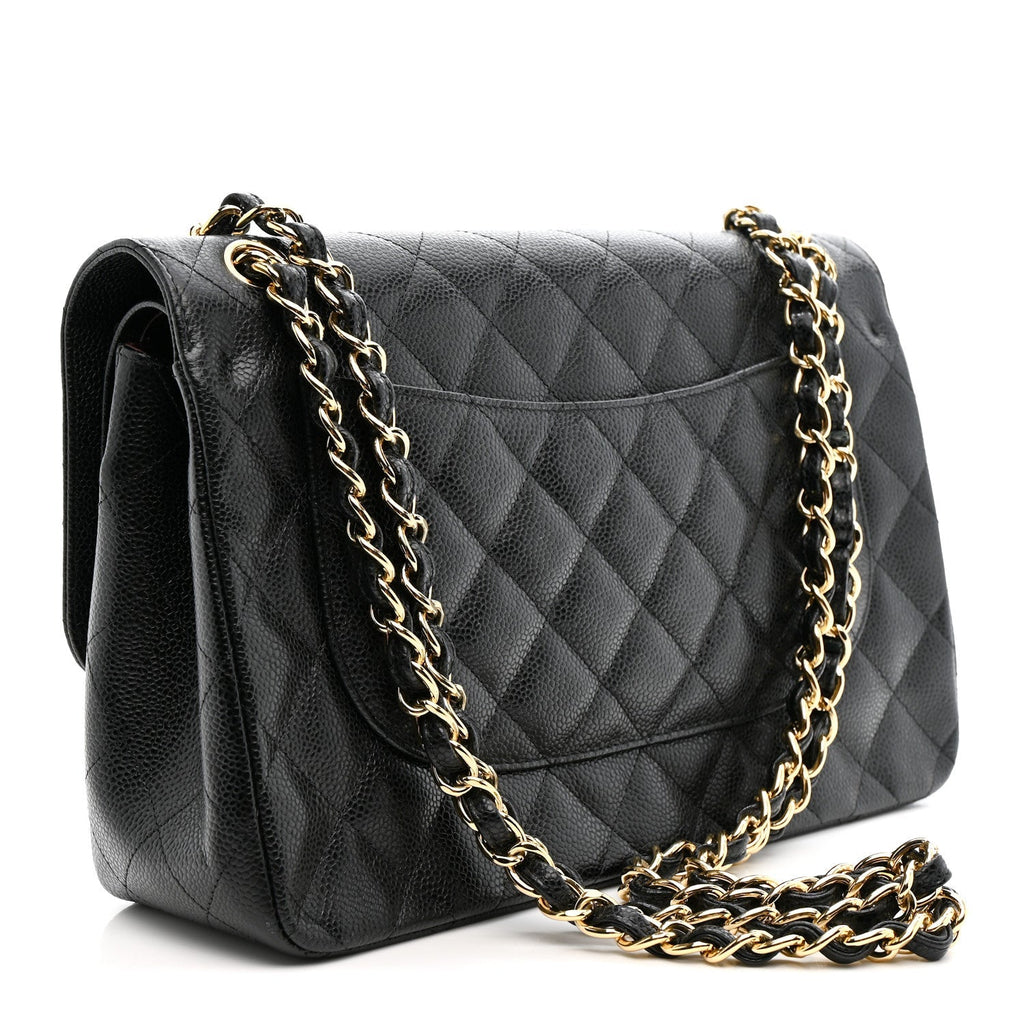 Caviar Quilted Jumbo Double Flap Black