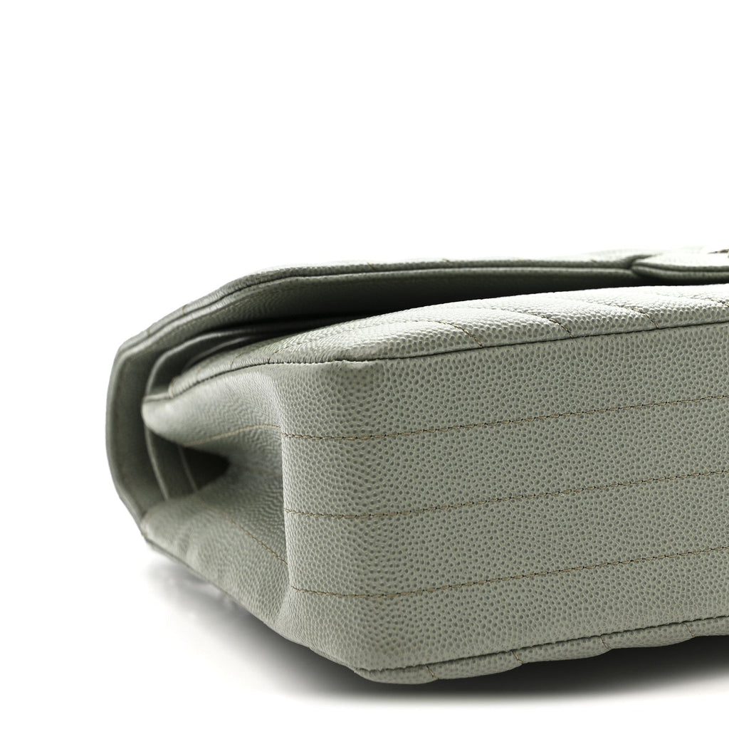 Caviar Chevron Quilted Medium Double Flap  Green