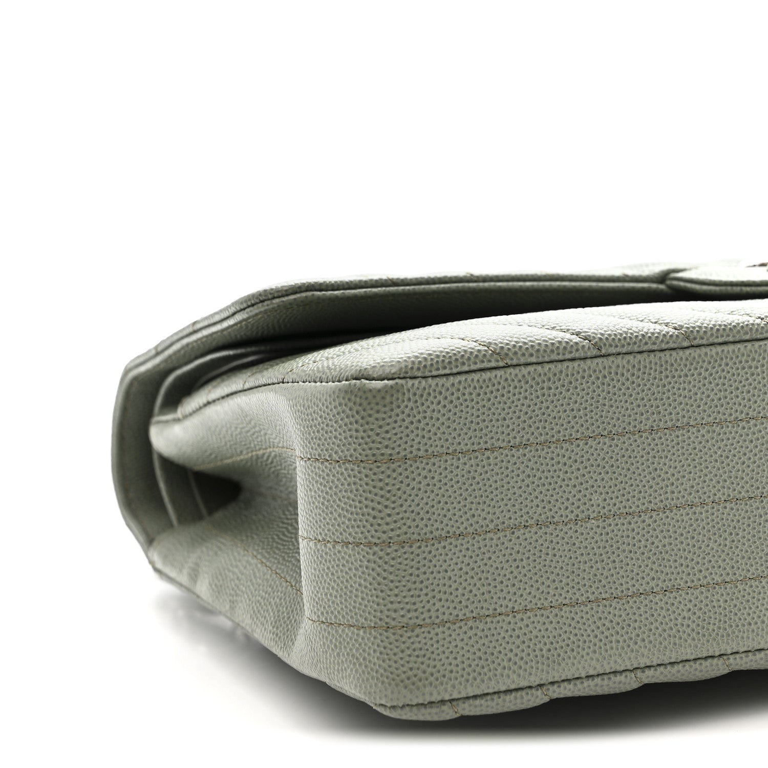 Caviar Chevron Quilted Medium Double Flap  Green