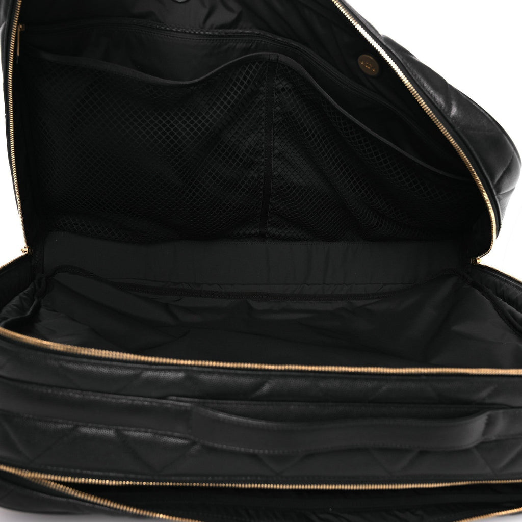 Shiny Grained Calfskin Quilted Large Travel Bowling Bag Black