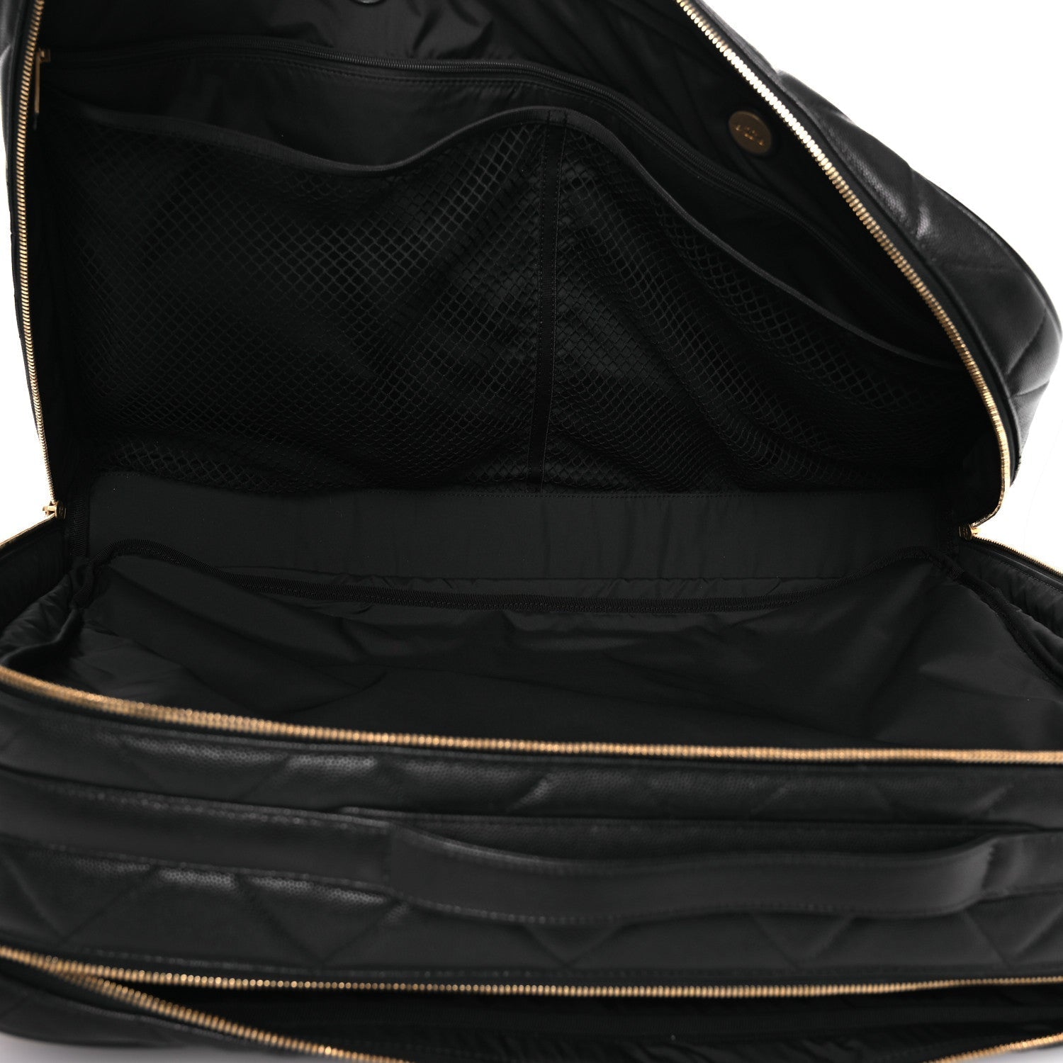 Shiny Grained Calfskin Quilted Large Travel Bowling Bag Black