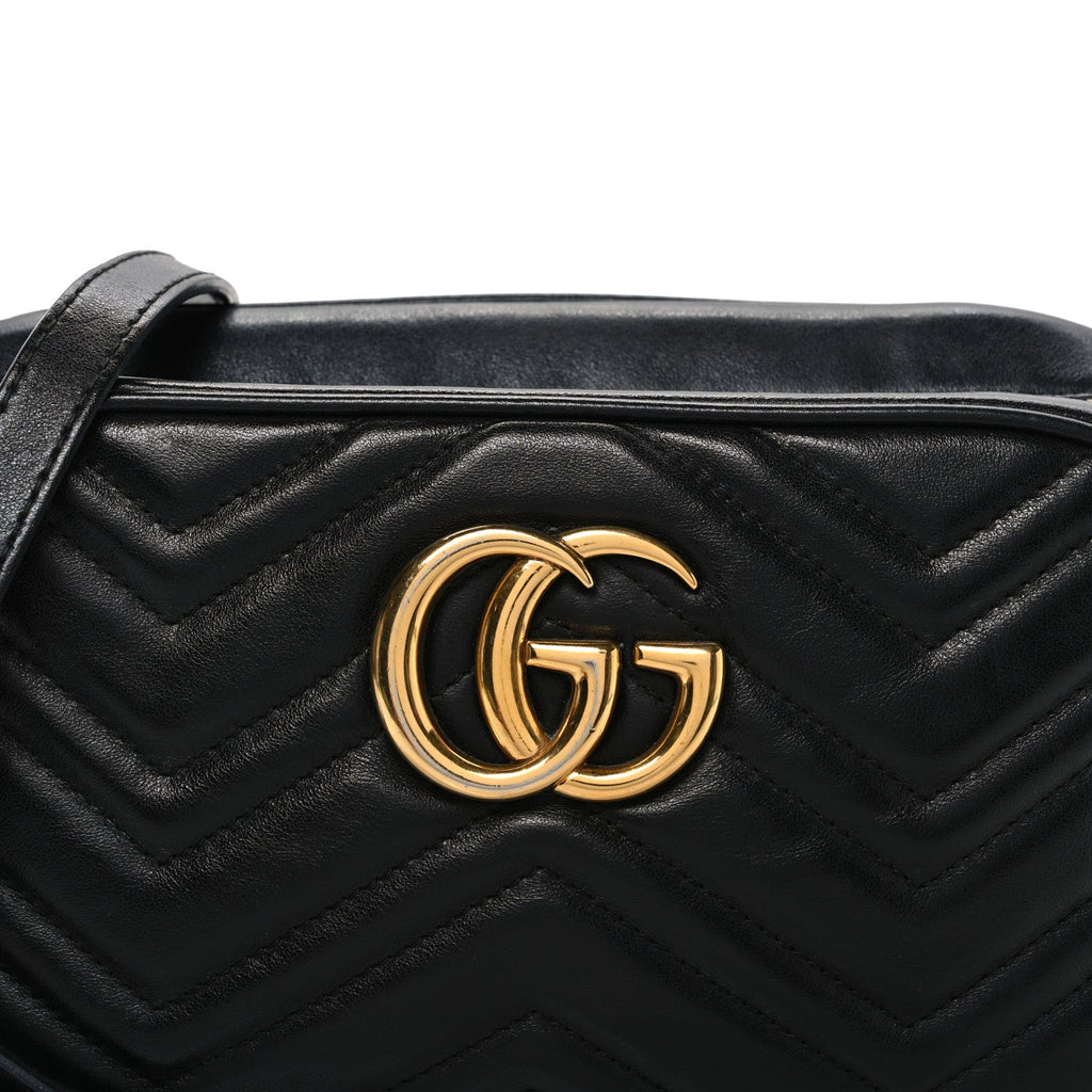 Calfskin Matelasse Small GG Marmont Chain Shoulder Bag Black